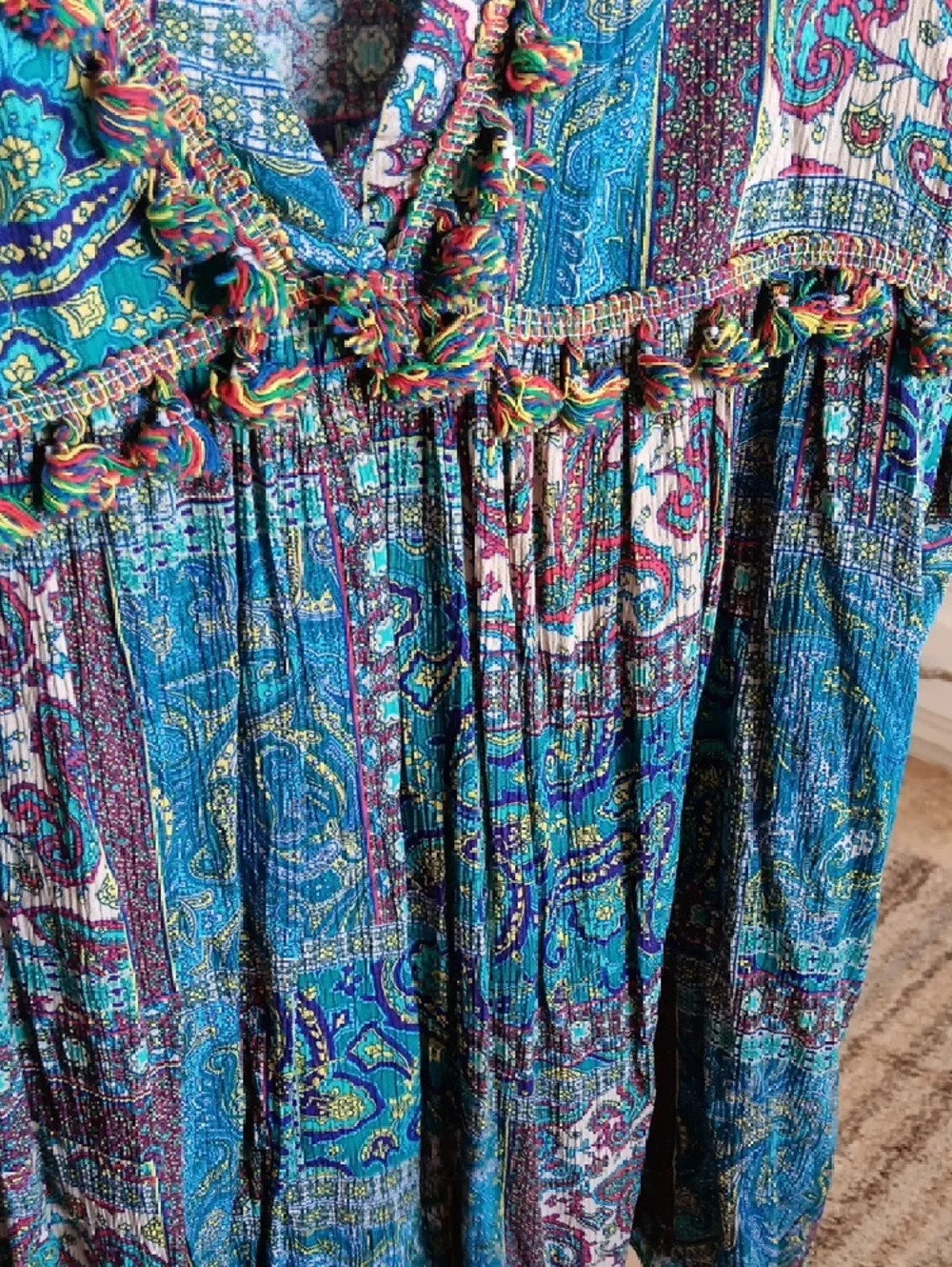 Velzera Multicolor Paisley Boho V-Neck Tunic - Teal Blue 2x - Picture 4 of 6